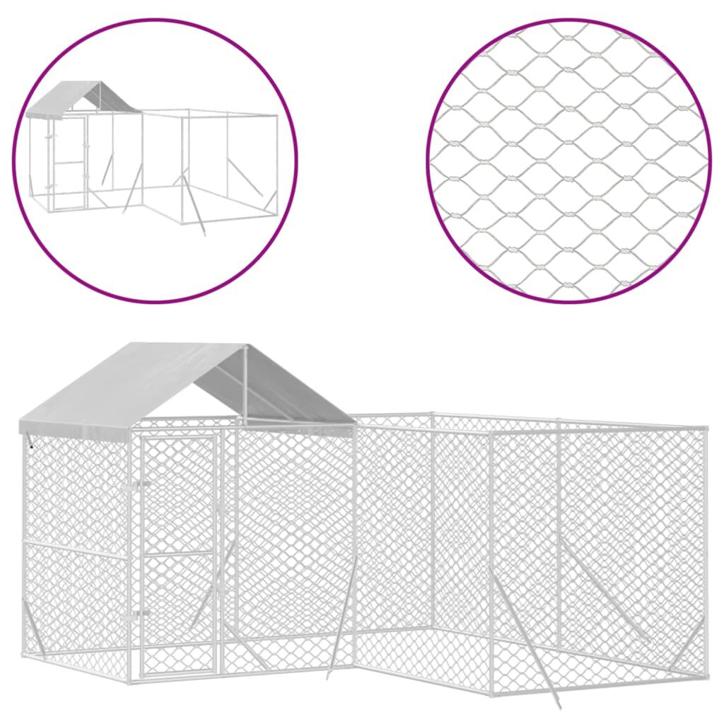 vidaXL Perrera de exterior con toldo acero galvanizado plata 10x6x2,5m, , large Imagen numero 1